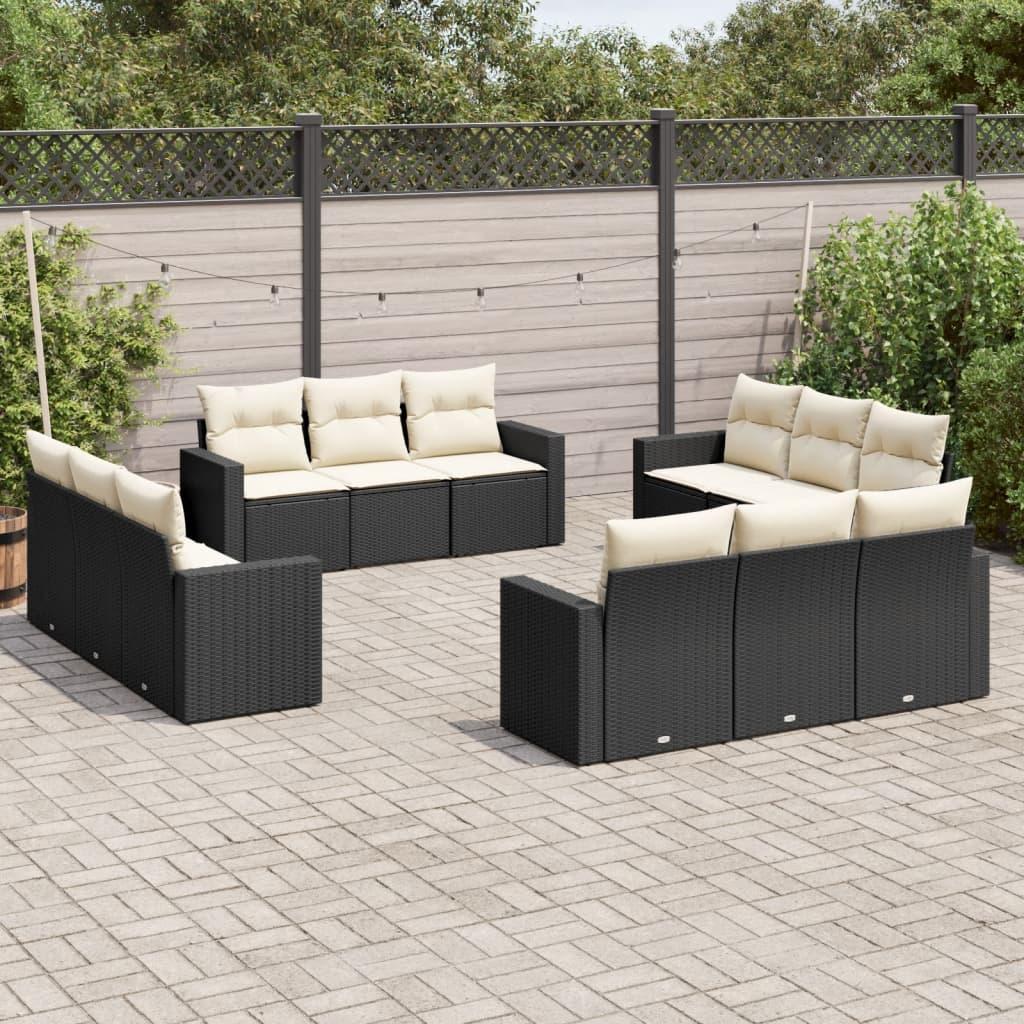Sofasæt Til Haven 13 Dele Med Hynder Polyrattan - Sort og cremefarvet / Uden bord