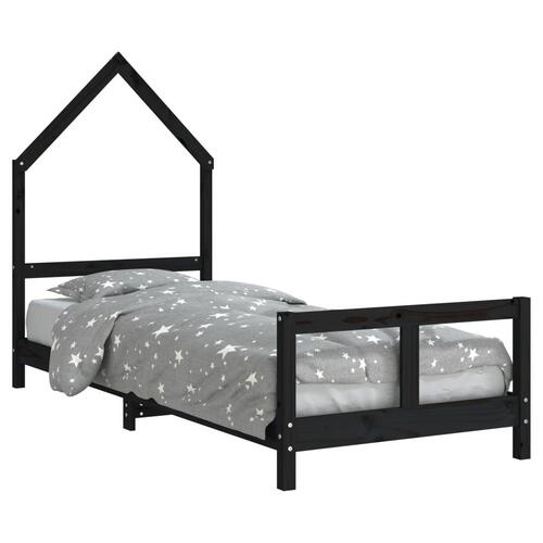 Sengeramme til juniorseng 80x200 cm massivt fyrretræ sort