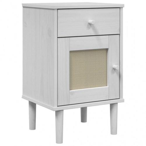 Sengebord SENJA i rattanlook - 40×36×65 cm, massivt fyrretræ, hvid