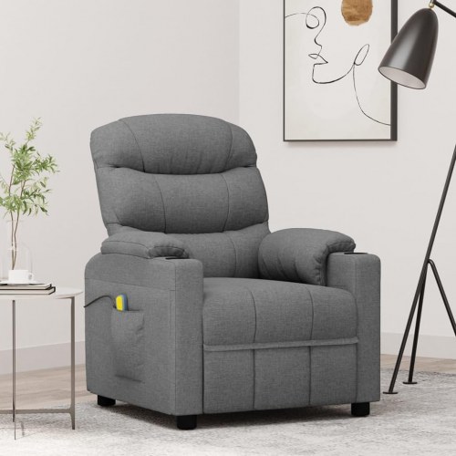 Massagestol i stof - lysegrå, 6-punkts vibrationsmassage med manuel recliner
