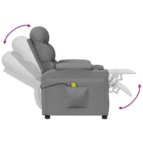 Massagestol i stof - lysegrå, 6-punkts vibrationsmassage med manuel recliner