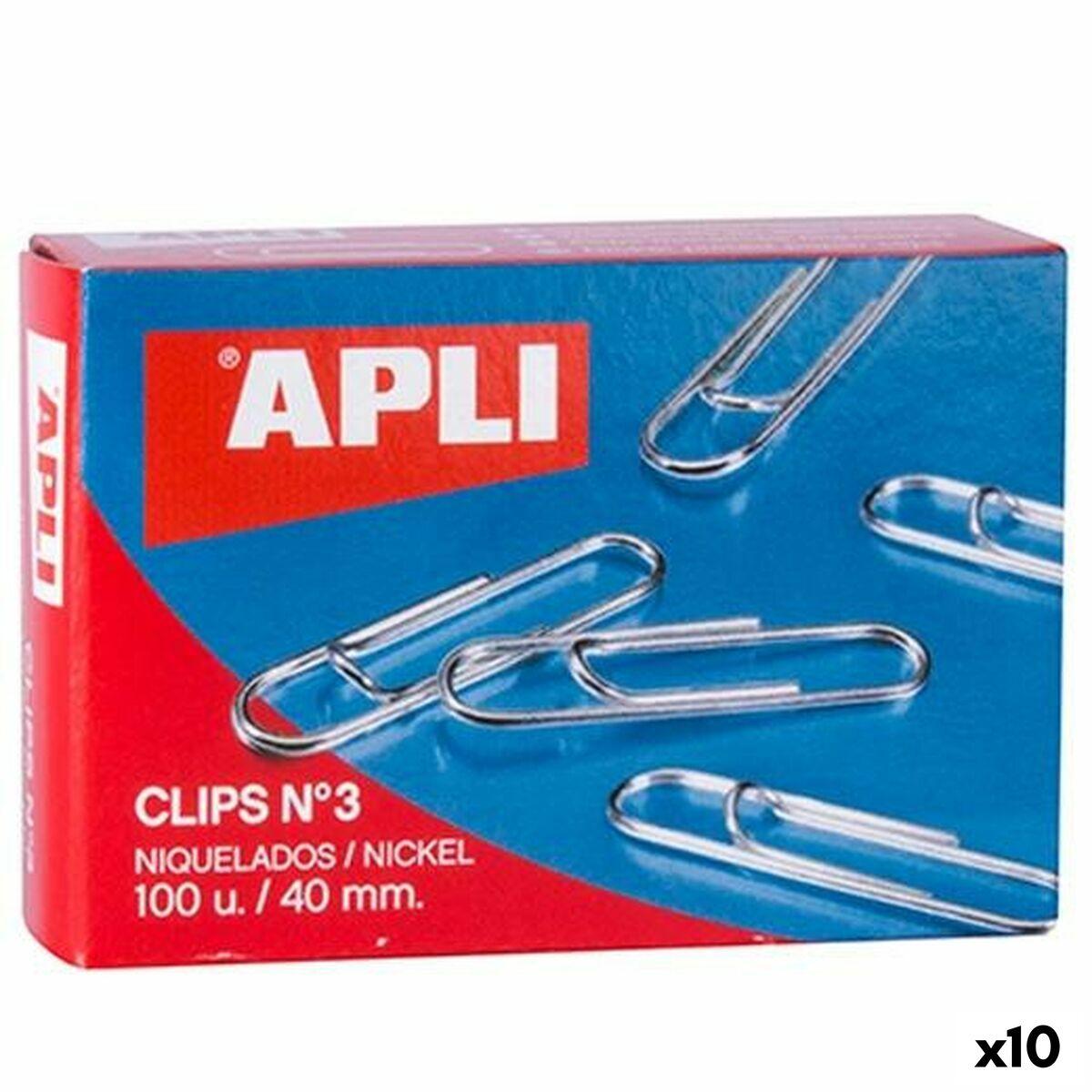 Apli papirclips Nr. 3 nikkel 40 mm - 10 pakker