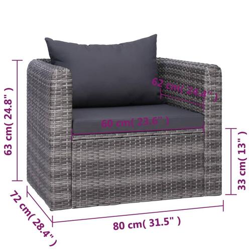 Havesofasæt i 7 dele med hynder og puder polyrattan grå