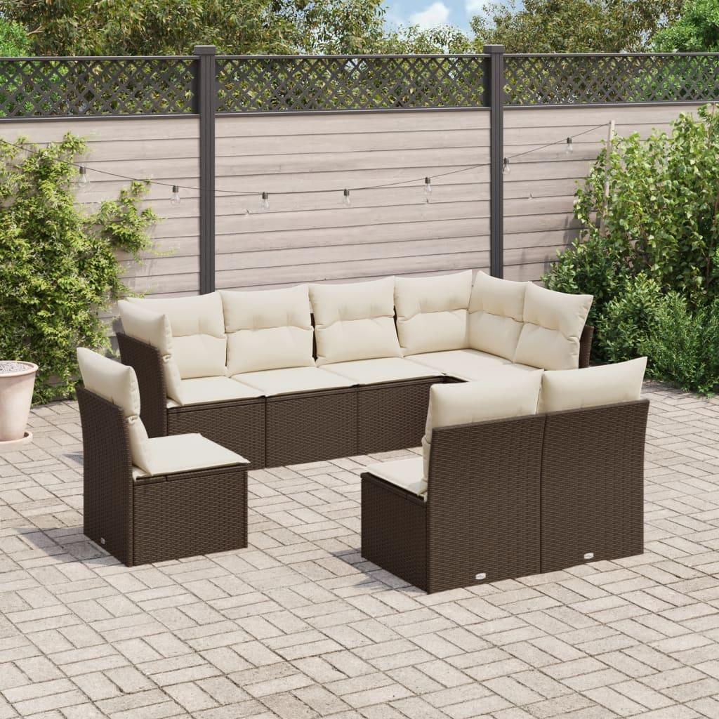 Sofasæt Til Haven 8 Dele Med Hynder Polyrattan - Brun og cremefarvet / Uden bord