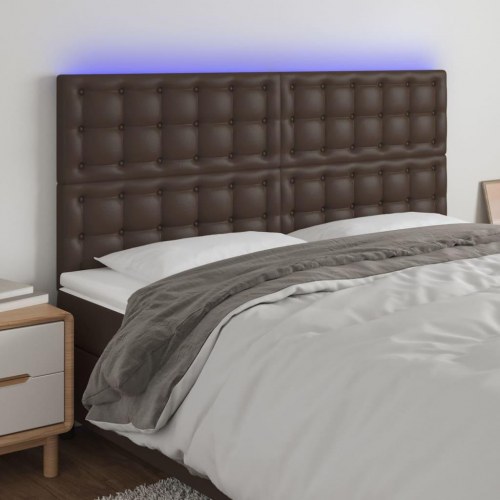 Sengegavl med LED-lys 180x5x118/128 cm kunstlæder brun