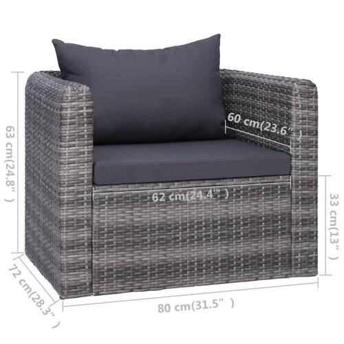Havesofasæt 6 dele med hynder og puder polyrattan grå