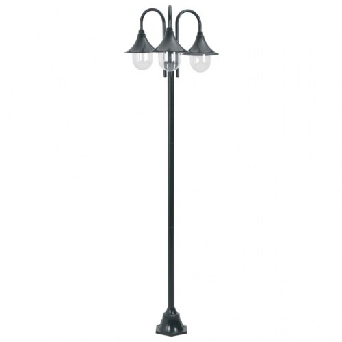Havestolpelampe E27 220 cm med 3 lanterner - mørkegrøn aluminium