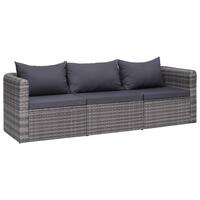 Havesofasæt i 3 dele med hynder polyrattan grå