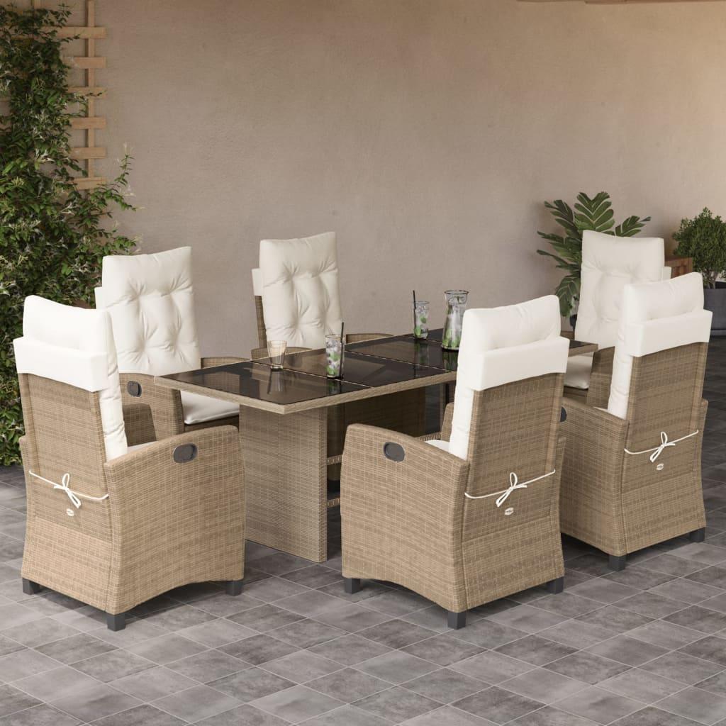 Spisebordssæt Til Haven 9 Dele Med Hynder Polyrattan - 6 / beige og cremefarvet / Uden fodskammel
