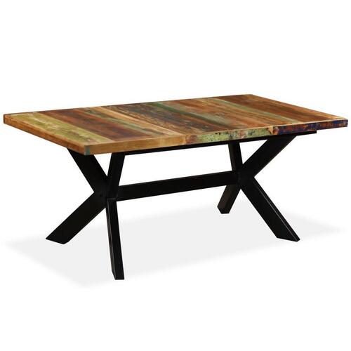 Spisebord med krydsstel 180 cm massivt genbrugstræ og stål