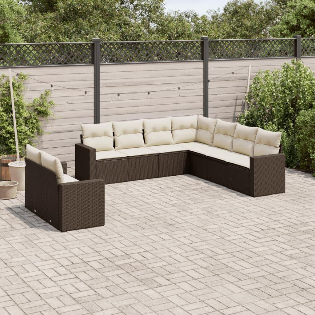 Sofasæt Til Haven 9 Dele Med Hynder Polyrattan Beige - Brun og cremefarvet / Uden bord