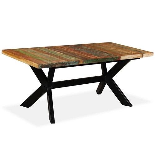 Spisebord med krydsstel 180 cm massivt genbrugstræ og stål