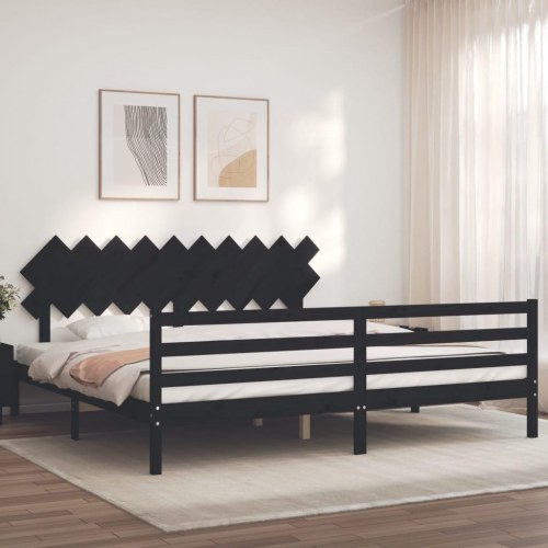 Sengeramme med sengegavl 200x200 cm massivt træ sort