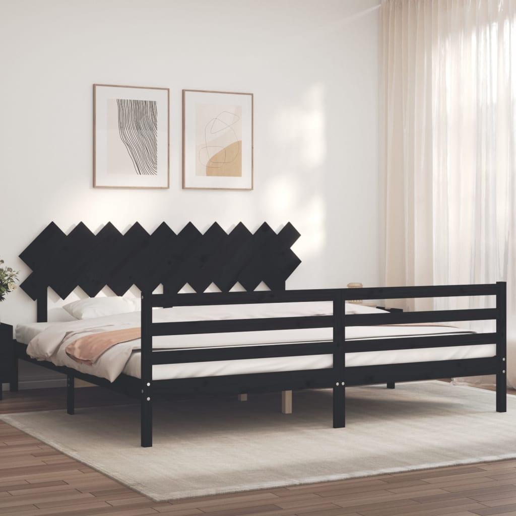 Sengeramme med sengegavl 200x200 cm massivt træ sort