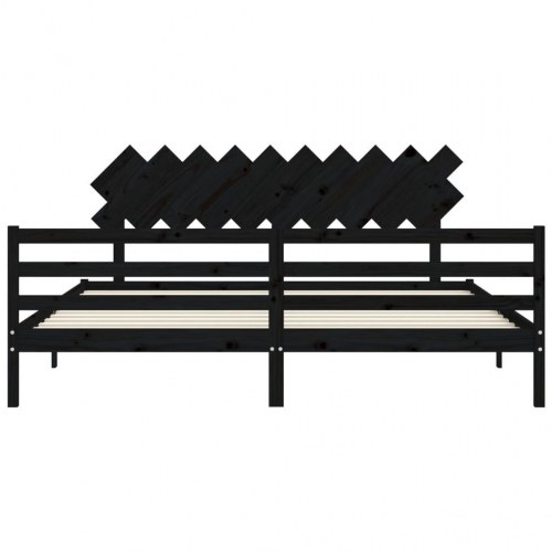 Sengeramme med sengegavl 200x200 cm massivt træ sort