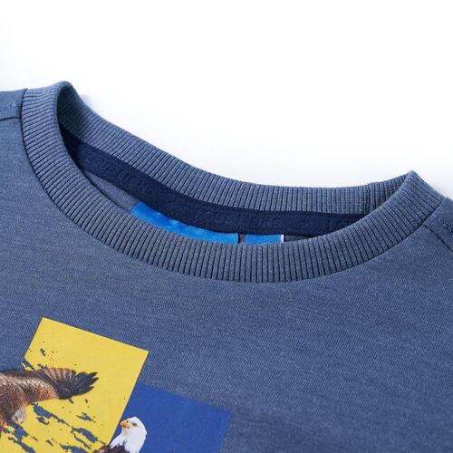 Langærmet T-shirt til børn str. 128 blåmeleret