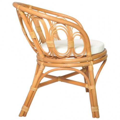 Spisebordsstol med hynde naturlig rattan og linned lysebrun