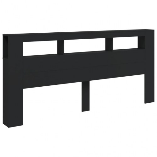 Sengegavl med LED-lys 220 × 18,5 × 103,5 cm - sort konstrueret træ