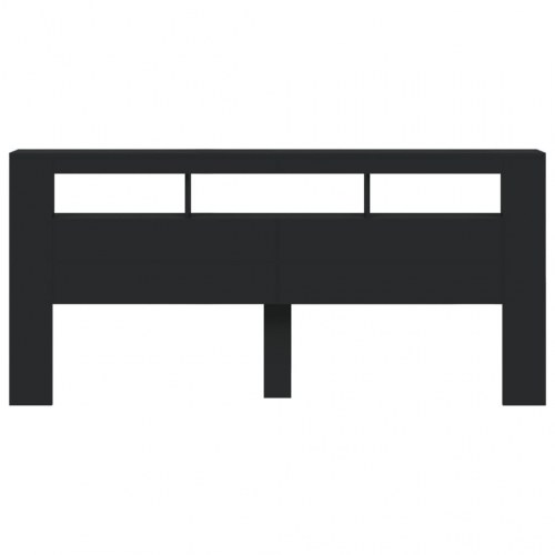 Sengegavl med LED-lys 220 × 18,5 × 103,5 cm - sort konstrueret træ