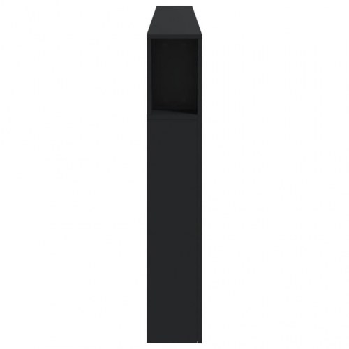 Sengegavl med LED-lys 220 × 18,5 × 103,5 cm - sort konstrueret træ