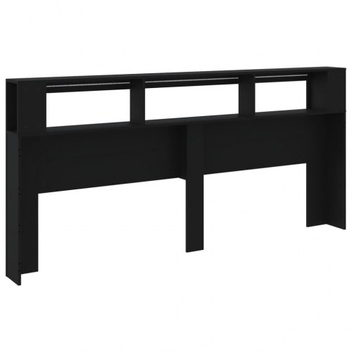 Sengegavl med LED-lys 220 × 18,5 × 103,5 cm - sort konstrueret træ
