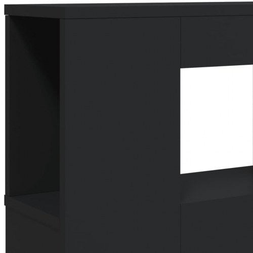 Sengegavl med LED-lys 220 × 18,5 × 103,5 cm - sort konstrueret træ