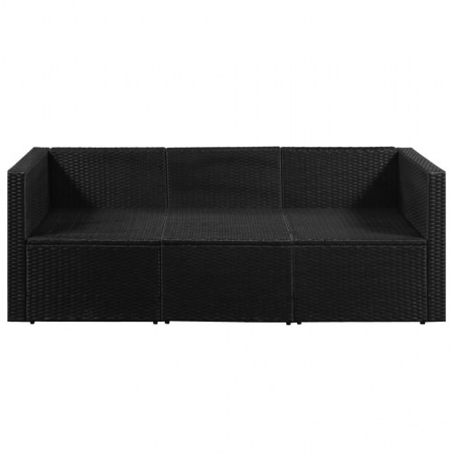 3-personers havesofa sort polyrattan med hvide hynder