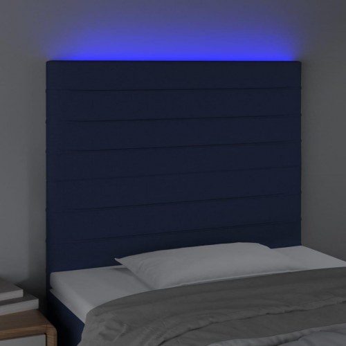 Sengegavl med LED-lys 80 x 5 x 118/128 cm stof - blå