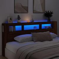 Sengegavl m. LED-lys 220x18,5x103,5 cm konstrueret træ brunt eg