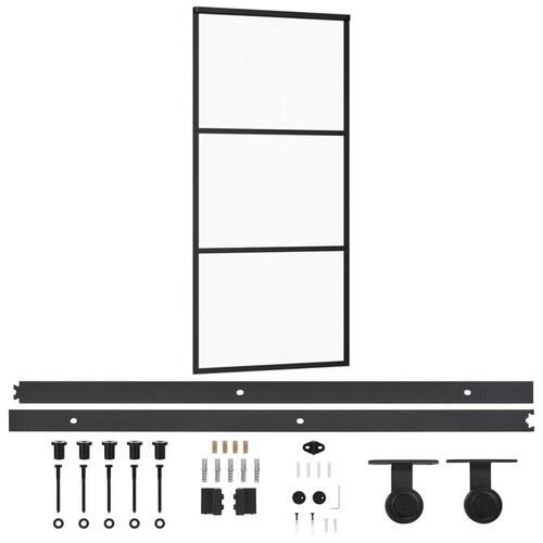 Skydedør m. monteringssæt 90x205 cm sikkerhedsglas og aluminium
