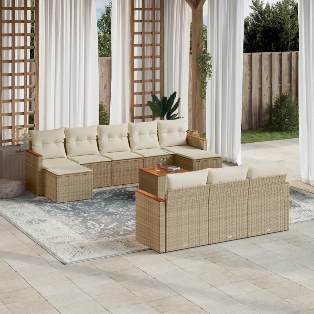 Sofasæt Til Haven 10 Dele Med Hynder Polyrattan Sort - Beige / Med bord