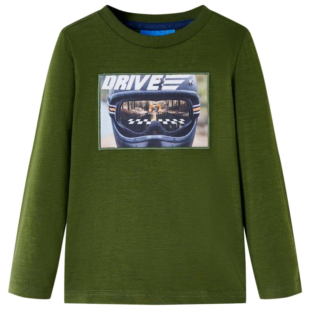 Langærmet T-shirt til børn str. 128 mørk kakifarvet