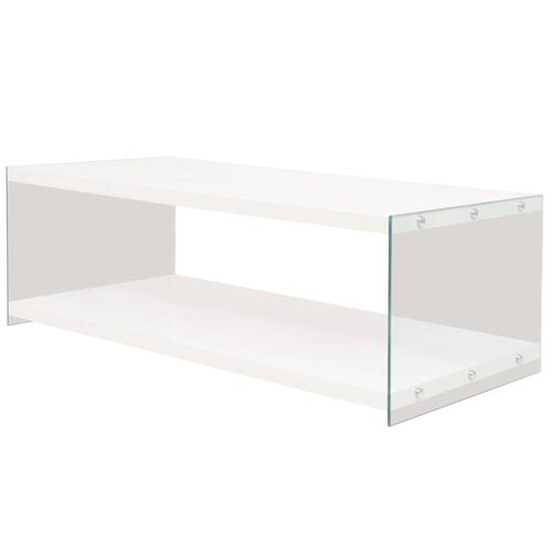 Sofabord med hylde glas MDF højglans hvid