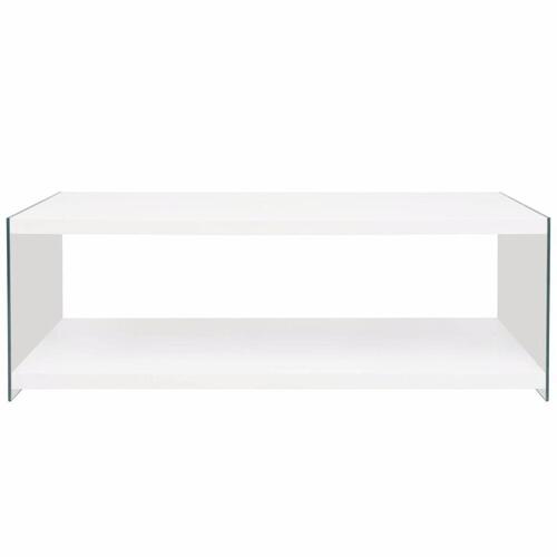 Sofabord med hylde glas MDF højglans hvid