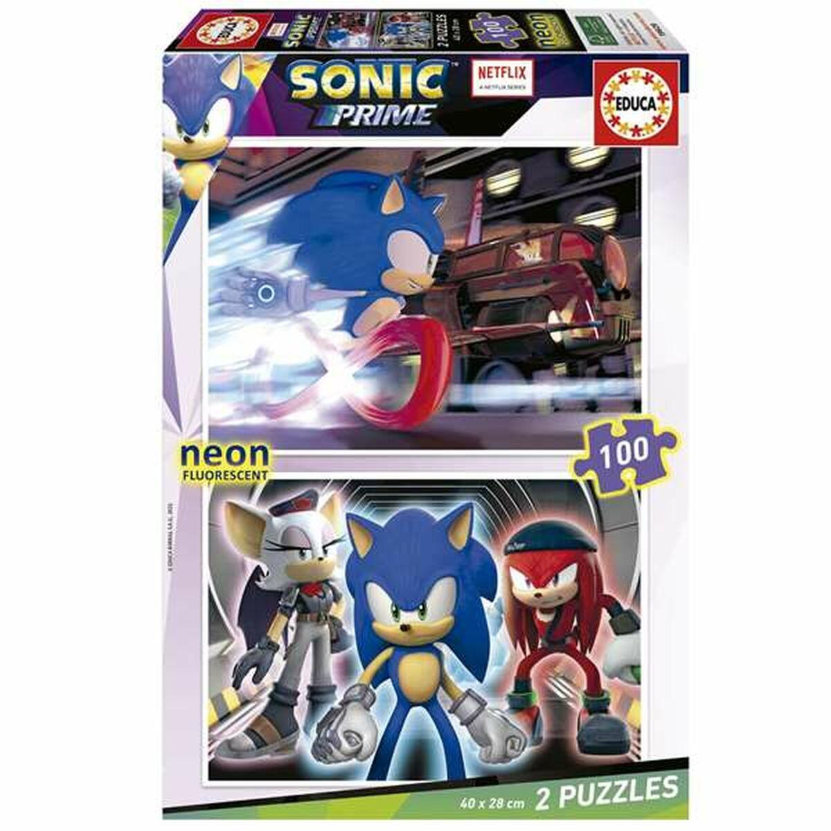 Sæt Med Puslespil Educa Neon Sonic 100 Dele
