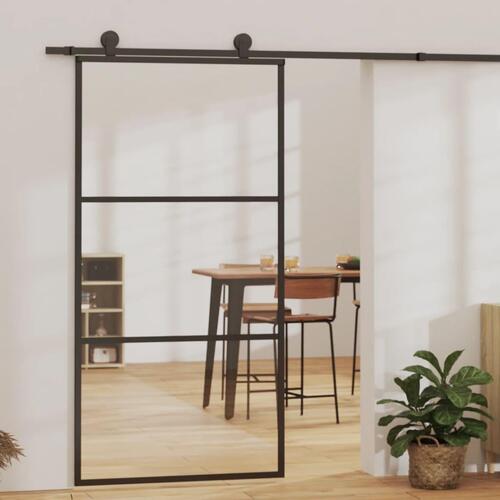 Skydedør m. monteringssæt 102x205 cm sikkerhedsglas og aluminium
