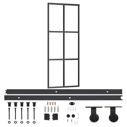 Skydedør m. monteringssæt 76x205 cm sikkerhedsglas og aluminium