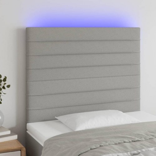 Sengegavl med LED-lys 100 x 5 x 118/128 cm - lysegrå