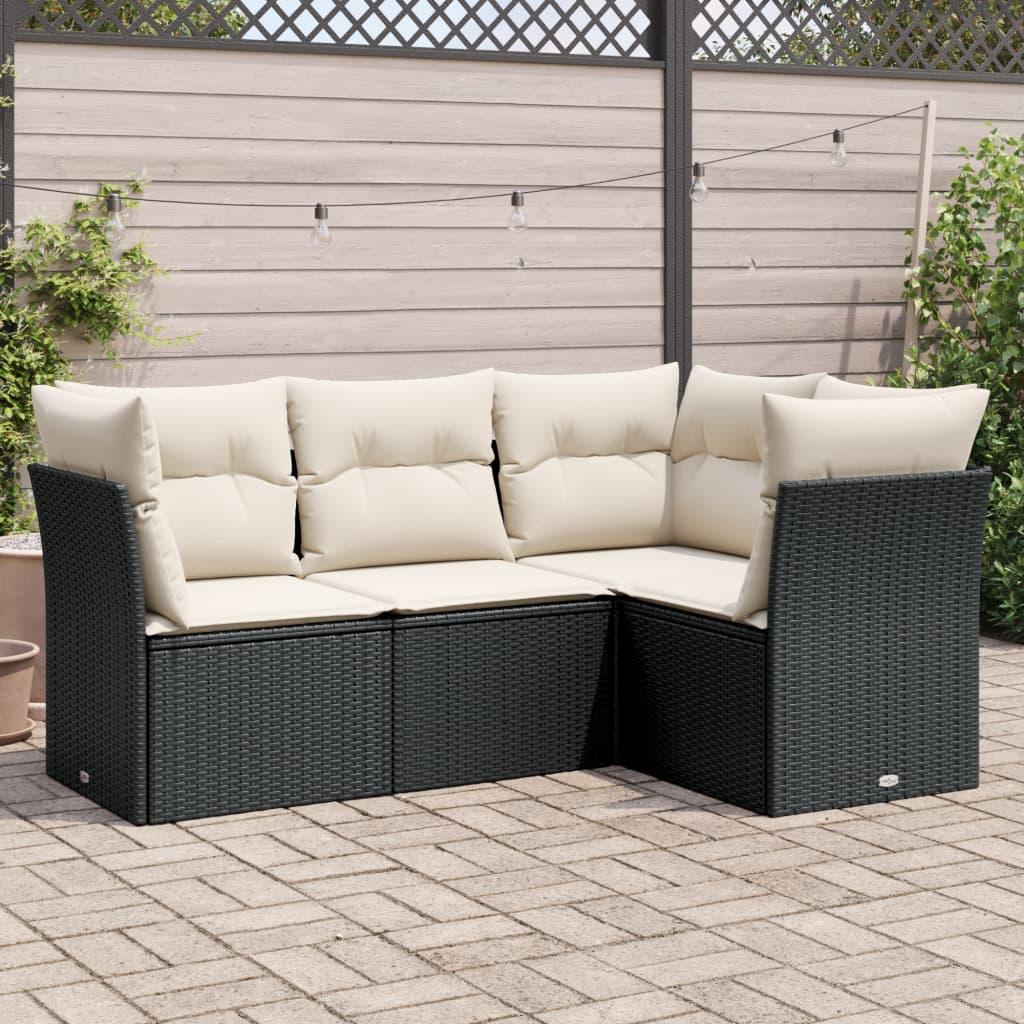 Sofasæt Til Haven 4 Dele Med Hynder Polyrattan - Sort og cremefarvet / Uden bord