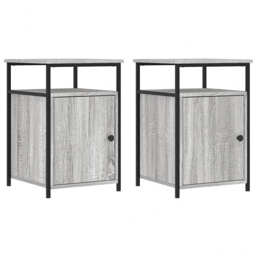 Sengeborde 2 stk. - 40 × 42 × 60 cm i grå sonoma-eg med jernstel