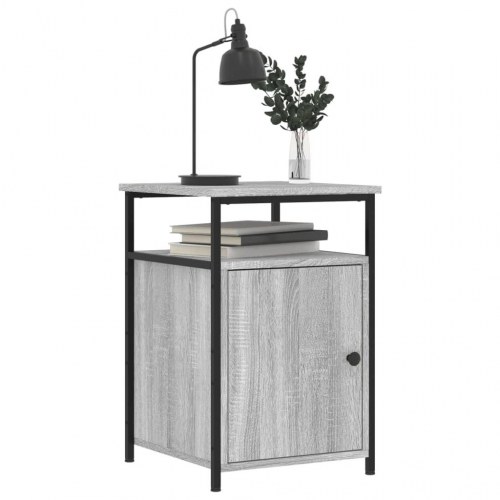 Sengeborde 2 stk. - 40 × 42 × 60 cm i grå sonoma-eg med jernstel