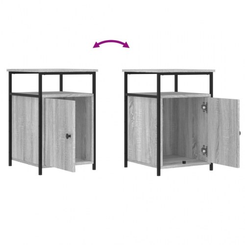 Sengeborde 2 stk. - 40 × 42 × 60 cm i grå sonoma-eg med jernstel