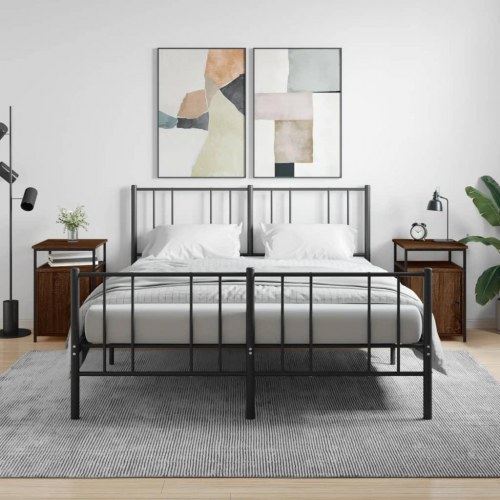 Sengeborde 2 stk. - 40 × 42 × 60 cm i brunt egetræ look, konstrueret træ og jern