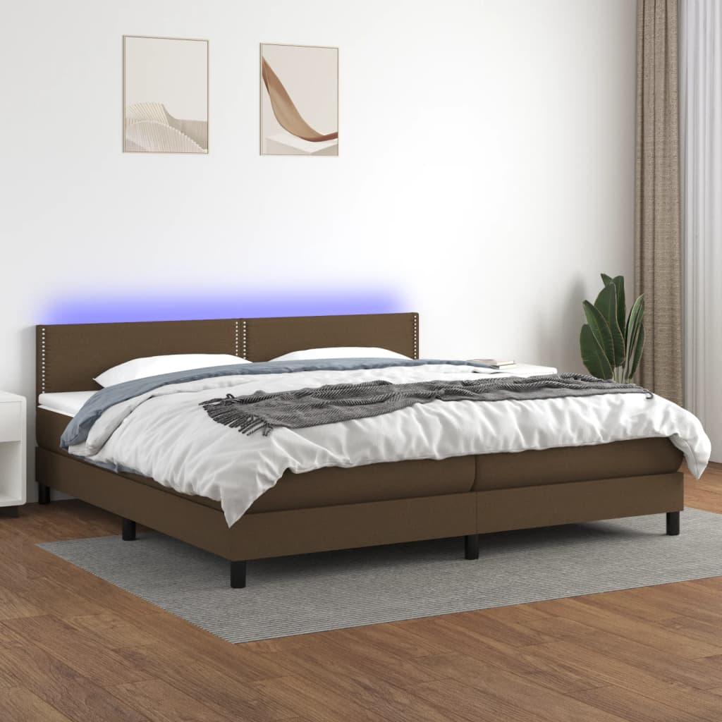 Kontinentalseng Med Led-Lys Stof Mørkebrun - Ensfarvet med søm / 200 x 200 cm