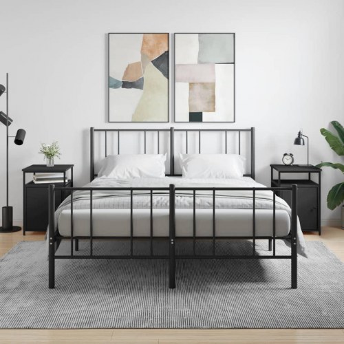 Sengeborde 2 stk. - 40 × 42 × 60 cm i sort konstrueret træ med jernstel