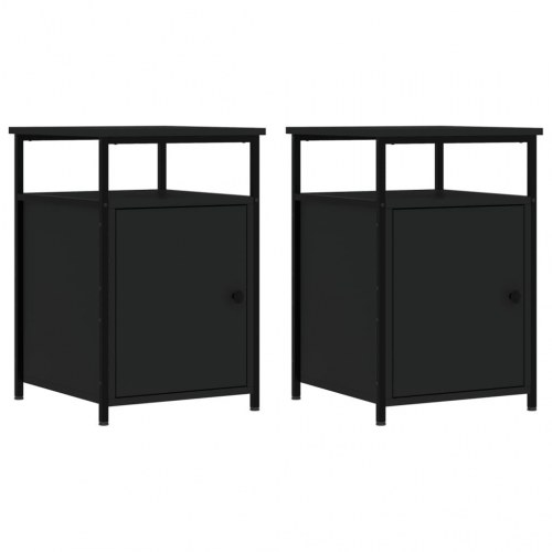 Sengeborde 2 stk. - 40 × 42 × 60 cm i sort konstrueret træ med jernstel