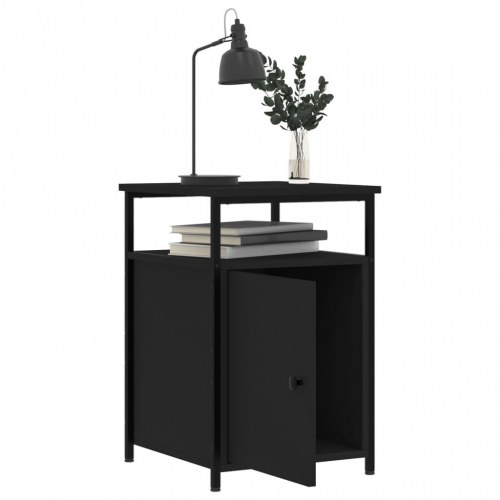 Sengeborde 2 stk. - 40 × 42 × 60 cm i sort konstrueret træ med jernstel