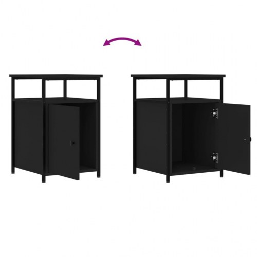 Sengeborde 2 stk. - 40 × 42 × 60 cm i sort konstrueret træ med jernstel