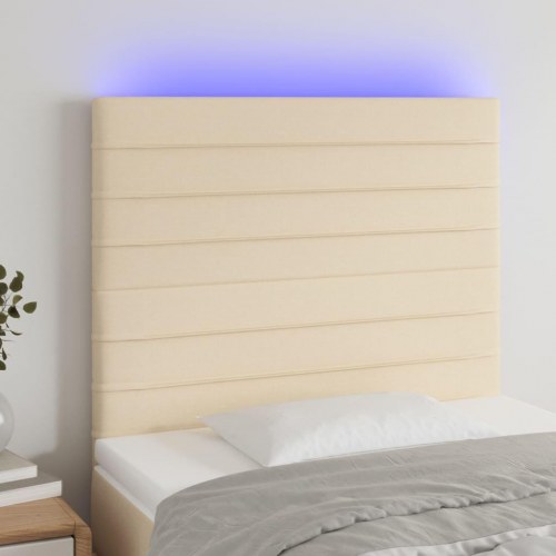 Sengegavl med LED-lys 100 x 5 x 118/128 cm - cremefarvet