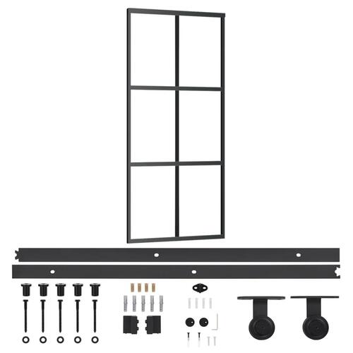 Skydedør m. monteringssæt 90x205 cm sikkerhedsglas og aluminium